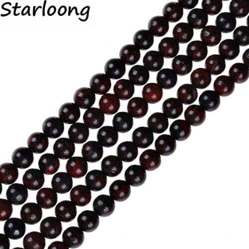 4-12mm Round Natural Black Red Texture Veins Stone Loose Strand Spacer Beads 15" Pick For DIY Bracelet Necklace Jewelry Making