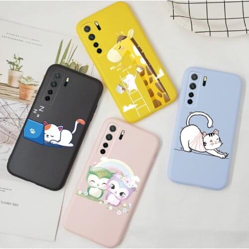 For Huawei P40 Lite E Case Cartoon Cute Cat For Huawei P40 Lite 5G 4G Nova 7i 7 6 SE Case Silicone TPU Back Cover P40Lite