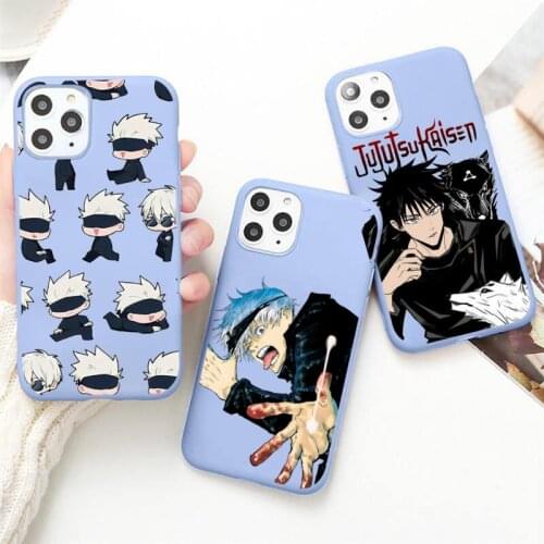 Jujutsu Kaisen Anime Phone Case Candy Color Blue for iPhone 11 12 pro XS MAX 8 7 6 6S Plus X 5S SE 2020 XR