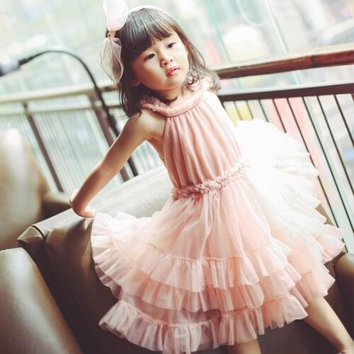 Childrens dress Summer Girls vest Pink screen Tutu Cake Long dress