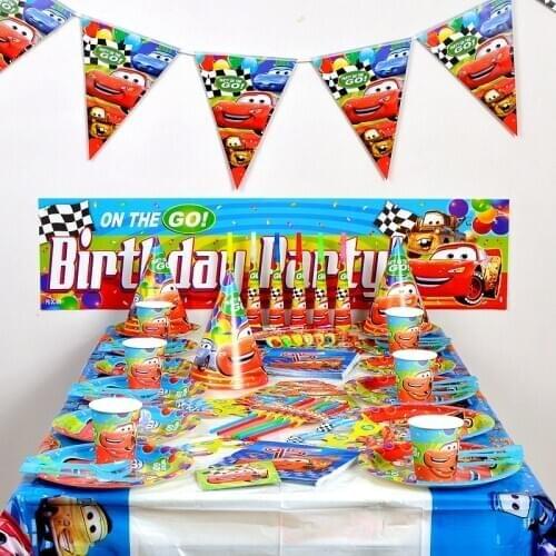Disney Cars Lightning Mcqueen Baby Happy Birthday Party Supplies Decoration Set Disposable Tableware Tablecloth Plate Cup Banner