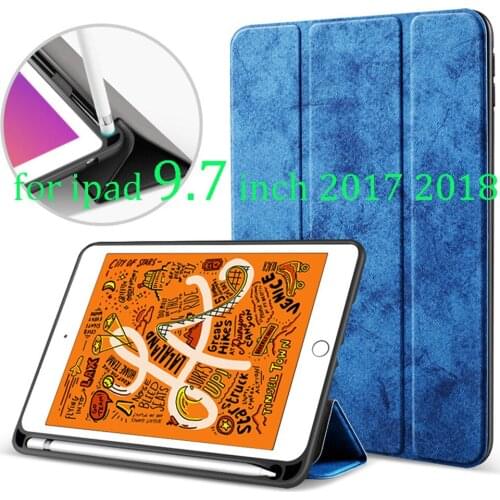 For ipad 9.7 inch 2017 2018 Cover 5th/6th Gen case with Pencil Holder TPU Silicone Shell Full Protect Cover Auto Sleep/Wake