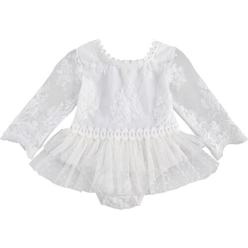0-24M Newborn Baby Girls Clothes Princess Romper Dress Flowers Lace Long Sleeve Button Jumpsuits