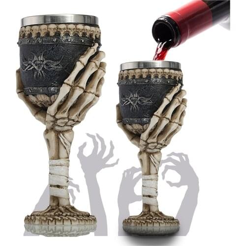 Halloween High-Foot Skull Mug Decoration Creative Resin Skull Mug 3D Stereo Stainless Steel Props DIY Halloween Ornaments Crafts