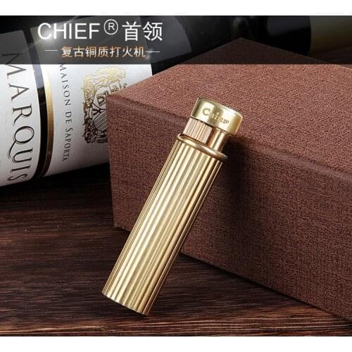 CHIEF Cylinder Exquisite gift Kerosene, gasoline lighter 、classic design copper polishing gentleman pocket lighter 60g