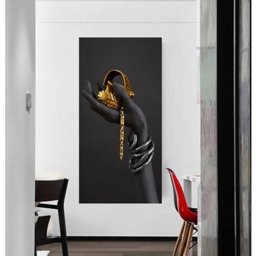 African woman wall art painting art posters and prints big black woman holding gold jewelry canvas picture home decor