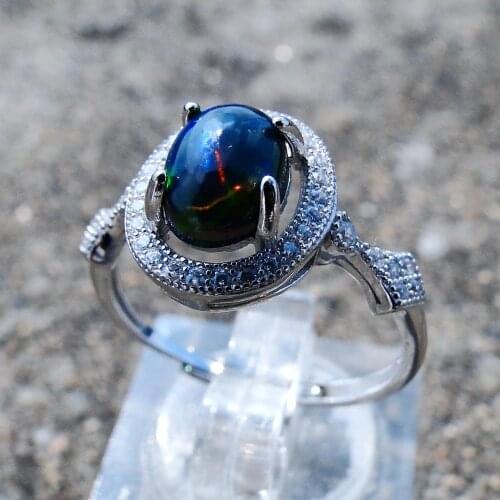 High Quality 925 Sterling Silver Ethiopia Natural Black Opal Ring Engagement Wedding Women Jewelry Gift