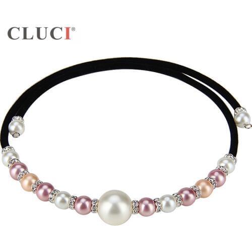 CLUCI Zircon neckalces 3pcs/pack shell pearl/coral/zircons black/brown rope chain jewelry Necklace for women party BN009SB