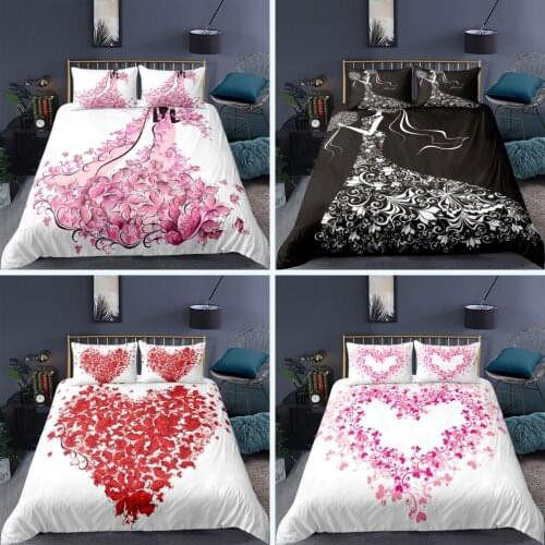 Girls Flowers Bedding Set King Queen Size Pink Duvet Cover 2 Pillowcase Bedspread Bedclothes 2/3pcs Housse De Couette