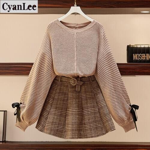 Cyanlee Women 2 Piece Set Knitted Tops And Skirt Set Korean Style Student Casual Two Piece Outfits Fall Winter Set Clothing 2020