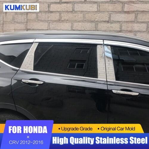 KUMIKUBI For Honda CRV CR-V 2012-2016 Stainless Steel Center Pillar Window Sill Frame Cover Moldings Car Styling Accessorie 6Pcs