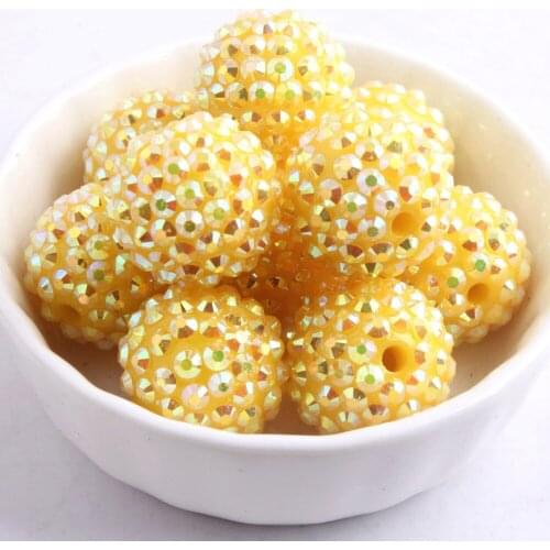 Kwoi vita 100pcs A lot Yellow Ab 20MM Resin Rhinstone Ball Beads for Chunky beads Jewelry Making