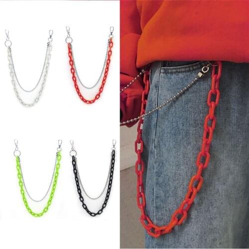 Punk Streetwear Biker Heavy Duty Jeans Link Pants Keychain Double Acrylic Chunky Belt Chain Wallet Chain Fashion Jewelry