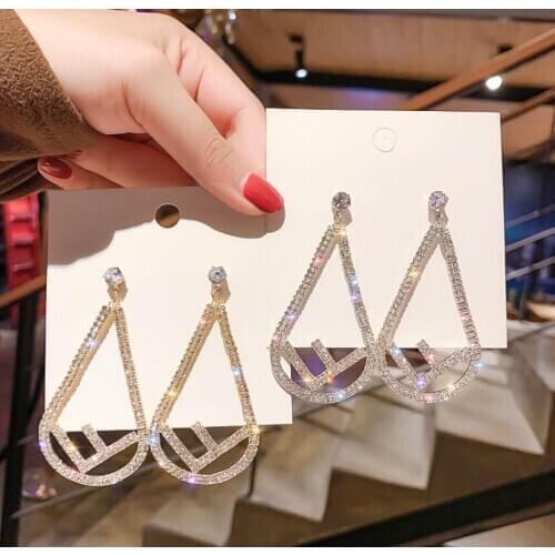 Fashion Drop Crystal Earrings Full Drop Earrings Geometric Earring Exaggerated Personality Fashionable Champagne Dangler