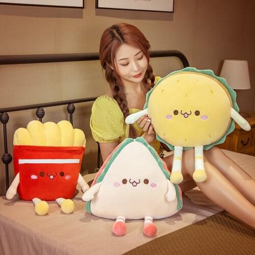 New hamburger sandwich Bread Kawaii French fries Plush Pillows Stuffed Doll Soft Sleeping Pillow Children Toy Room Decoration