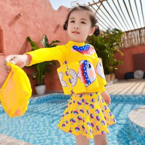 Long-sleeve Buoyancy Swimsuit for Girls Swimwear with Hat Buoyancy Rod Sports Suit Girls Sets Summer Clothing Sets for Children