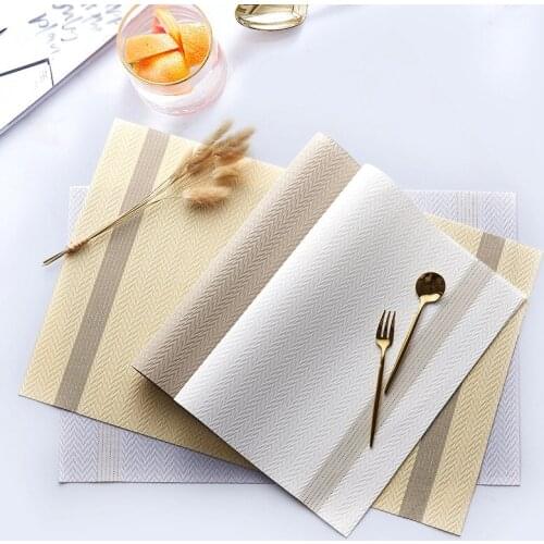 Placemat Washable PVC Striped Weave Table Mat Slip-resistant Waterproof Table Mat Kitchen Dining Table Pads Cup Bowl Coasters