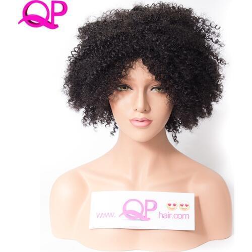 QP hair 12 inches Black Afro Wig For Women Short Kinky Curly Hair Synthetic Wigs Hair Female Full Head Cosplay Wigs