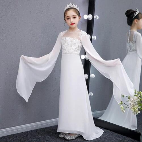 Luxury Lace Mesh Stitching Mermaid Evening Gown Kids Catwalk Cheongsam Dresses For Girls Wedding Birthday Party Vestidos L1040