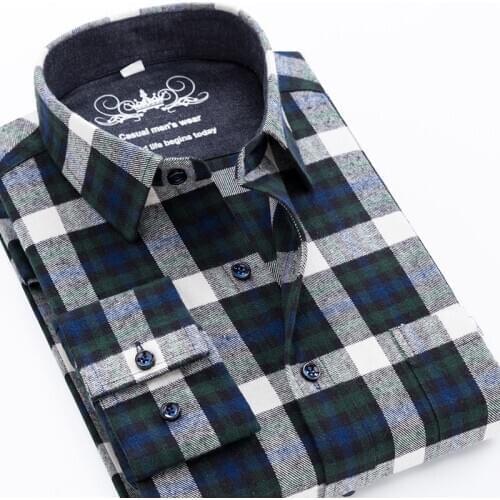 New Large Size 6XL Pure 100%Cotton Flannel Plaid Mens Shirts Long Sleeve Dress Shirt Male Casual Soft Comfort Slim Fit Clothing