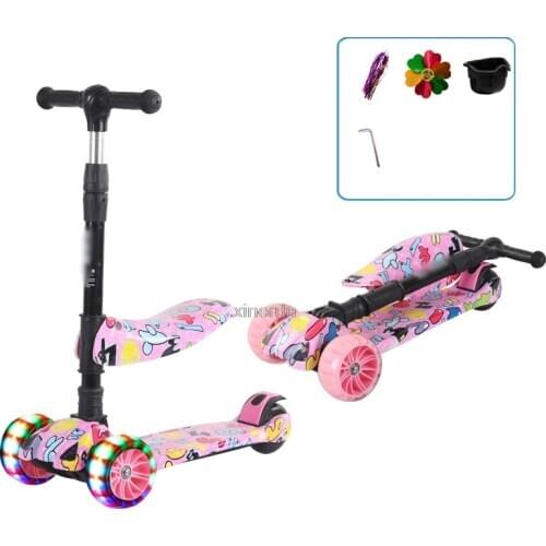 3 In 1 Kid Adjustable Kick Scooter Foldable Seat Flashing 3 wheels Step Scooters Children City Roller Skateboard Gifts For Kids