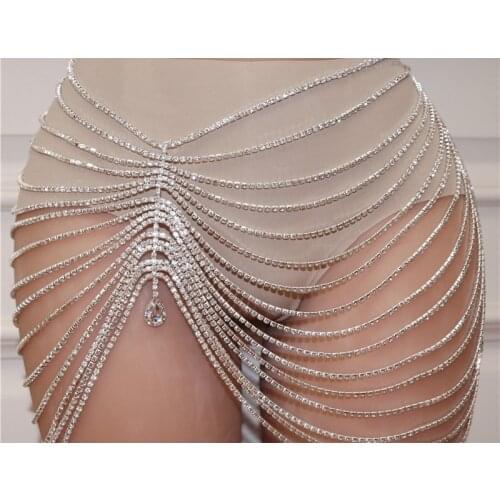Sexy Fringe Long Skirt Body Jewelry Rhinestone Belt tassel Underwear Front Fall Belly Chain Waist Bikini Prom Romance Jewelry