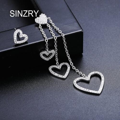 SINZRY new Cubic zircon colorful heart shape asymmetric tassel drop earrings female party costume jewelry