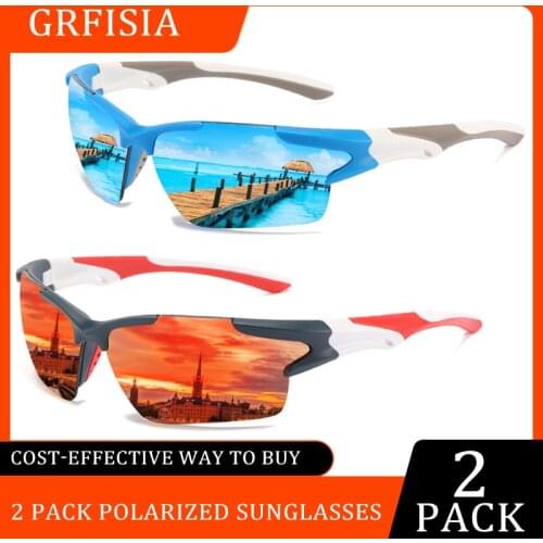 2 PACK Sport Style Polarized Sunglasses Men Fashion Design Outdoor Travel Sun Glasses Lightweight Half Frame UV400 Goggles CE
