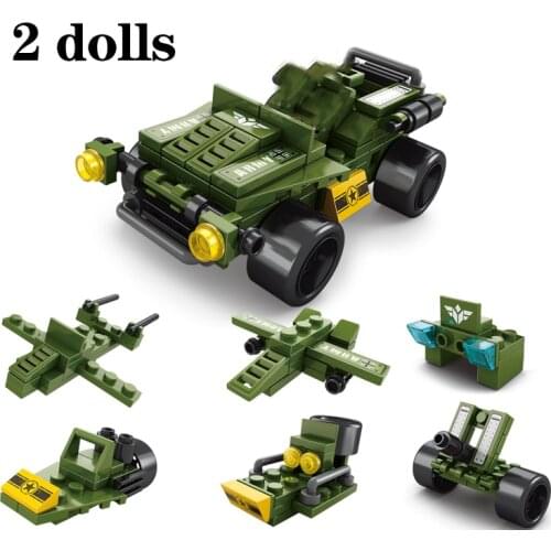 106PCS 6 IN 1 Building Blocks Army Military Tank Cannon Plane War DIY Figures Bricks Toys for Children Boys Role Playing Game