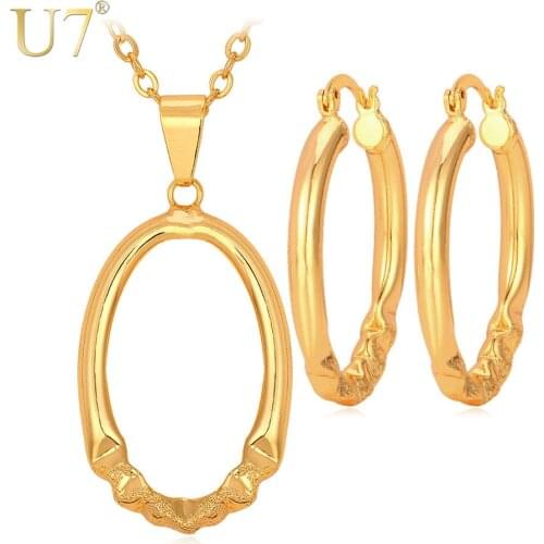 U7 Concise Necklace Set Gold/Silver Color Jewelry Trendy Round Pendant Necklace Earrings Jewelry Sets Women S532