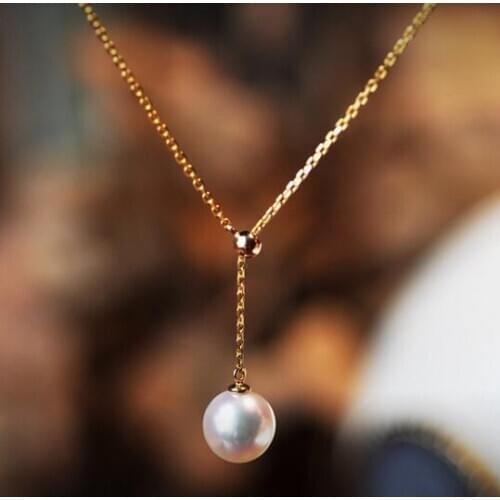 Hot sell 9-10mm Akoya natural seawater pearl Y shape adjustable necklace 18kgold