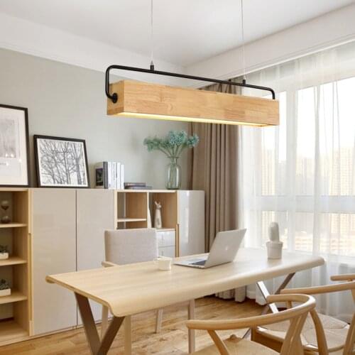 Japan Wooden Led Pendant Light Fixture Modern Metal Rod Hanging Lamp Nordic Style Dining Room Restaurant Cafe Indoor Lighting