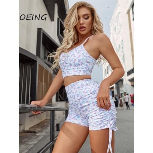Workout 2 Piece Sets Women Lounge Wear Tights Floral Print Yoga Bra and Shorts Fitness Suits