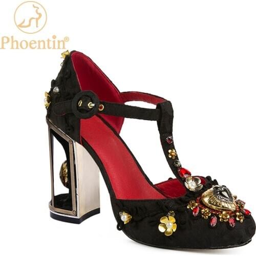 Phoentin T Strip Evening Shoes For Women Wedding Crystal Shoes Super Pomp Fretwork High Heels Rhinestones Lady Pumps 2021 FT622A