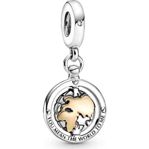 Authentic 925 Sterling Silver Bead Spinning World Dangle Charm Fit Fashion Women Pandora Bracelet Bangle Gift DIY Jewelry