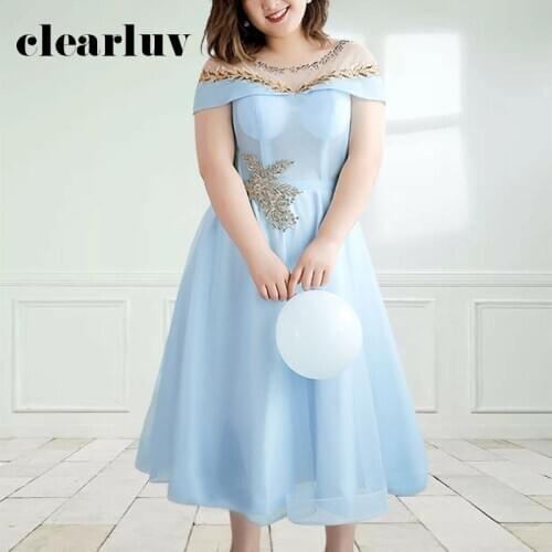 Elegant Sky Blue Prom Dress DR1072 Shining Crystal Sexy Prom Dresses Off The Shoulder Short A Line Plus Size Vestidos De Fiesta