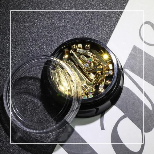 1 Box AB Color Japan type of nail length gold bar diamond jewelry with gold-plated fingernail metal mixed rivet accessories