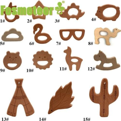 Fosmeteor 1pc Baby Toys Wooden Teether Animal Teething For New Born Play Gym Accessories Diy Pendant Chewable Tiny Rod Teethers
