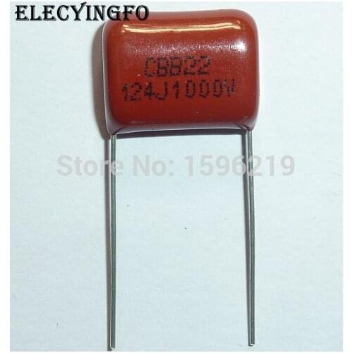 10pcs CBB capacitor 124 1000V 124J 1KV 0.12uF 120nF P15 CBB22 Metallized Polypropylene Film Capacitor