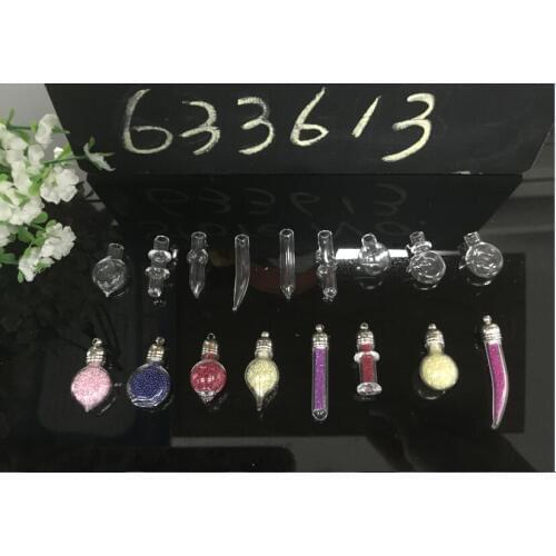 100pieces mixed shape glass Vial Pendant glass locket pendant charms mini wishing bottles name on rice bottle with Tassel cap