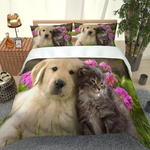 2020 Hot Style Bedding Set 3d Digital Dog and Cat Pattern 2/3pcs Duvet Cover Set Single Twin Double Full Queen King Bedding