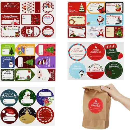5Sheets/lot Merry Christmas Candy Bag Gift Box Sealing Tag Sticker DIY Crafts Santa Claus Snowman Printed Decals Baking Packging