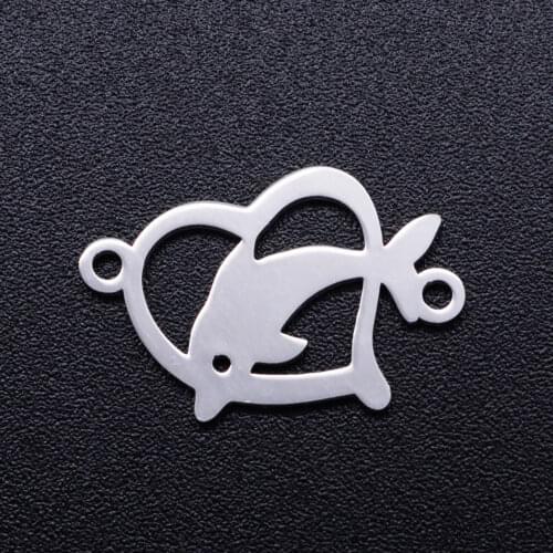 5pcs/lot Heart Dolphin Stainless Steel DIY Connector Charms Wholesale Factory Sale Jewelry Making Connectors