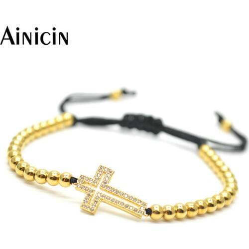 5pcs Super High Quality Gold Color Plated Copper Cross With Rhinestone Setting Charms Bracelets Adjustable Gift for Women