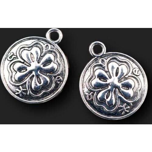 6pcs Silver Plated Four Leaf Clover Tags Pendants Retro Necklace Bracelet Accessories DIY Charms Jewelry Craft Making 24*20mm