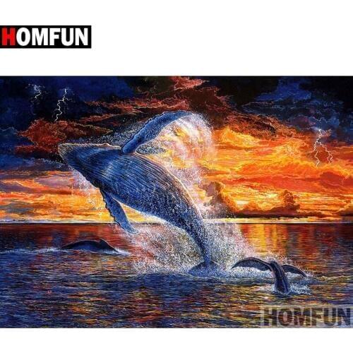 HOMFUN Full Square/Round Drill 5D DIY Diamond Painting "Animal whale" 3D Embroidery Cross Stitch 5D Home Decor A13483