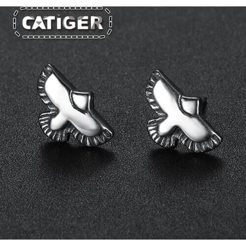 Free Shippng Punk Eagle Stud Earrings 316L Stainless Steel Bird Animal Stud Earrings