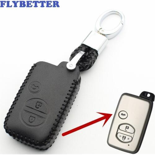 FLYBETTER Genuine Leather KeyChain 3Button Smart Key Case Cover For Toyota Prado/Crown/Camry/Reiz/Avensis Car Styling L238