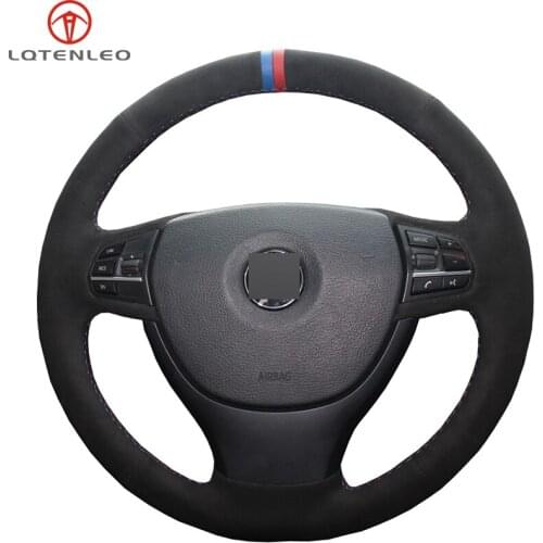 Black Suede Car Steering Wheel Cover For BMW 523Li 525Li F10 F07 F11 2009-2017 730Li 740Li 750Li F01 F02 2008-2015