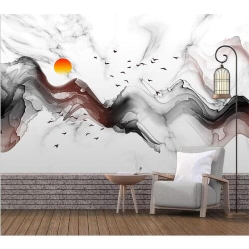 Beibehang Custom mural Chinese abstract artistic conception line marble TV sofa background living room background wallpaper